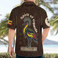 Uganda Hawaiian Shirt with Grey Crowned Crane and Tribal Pattern Spirit of Uganda Theme
