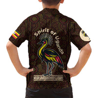 Uganda Hawaiian Shirt with Grey Crowned Crane and Tribal Pattern Spirit of Uganda Theme