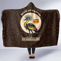Uganda Hooded Blanket with Grey Crowned Crane and Tribal Pattern Spirit of Uganda Theme