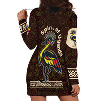Uganda Hoodie Dress with Grey Crowned Crane and Tribal Pattern Spirit of Uganda Theme