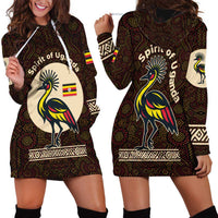 Uganda Hoodie Dress with Grey Crowned Crane and Tribal Pattern Spirit of Uganda Theme