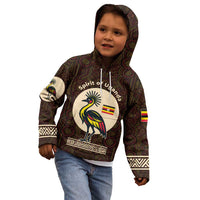 Uganda Kid Hoodie with Grey Crowned Crane and Tribal Pattern Spirit of Uganda Theme