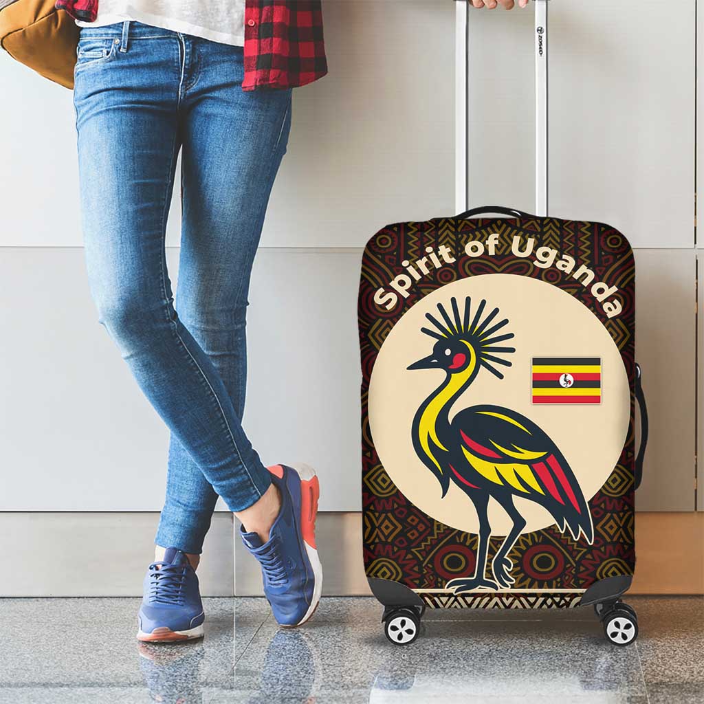 Uganda Luggage Cover with Grey Crowned Crane and Tribal Pattern Spirit of Uganda Theme