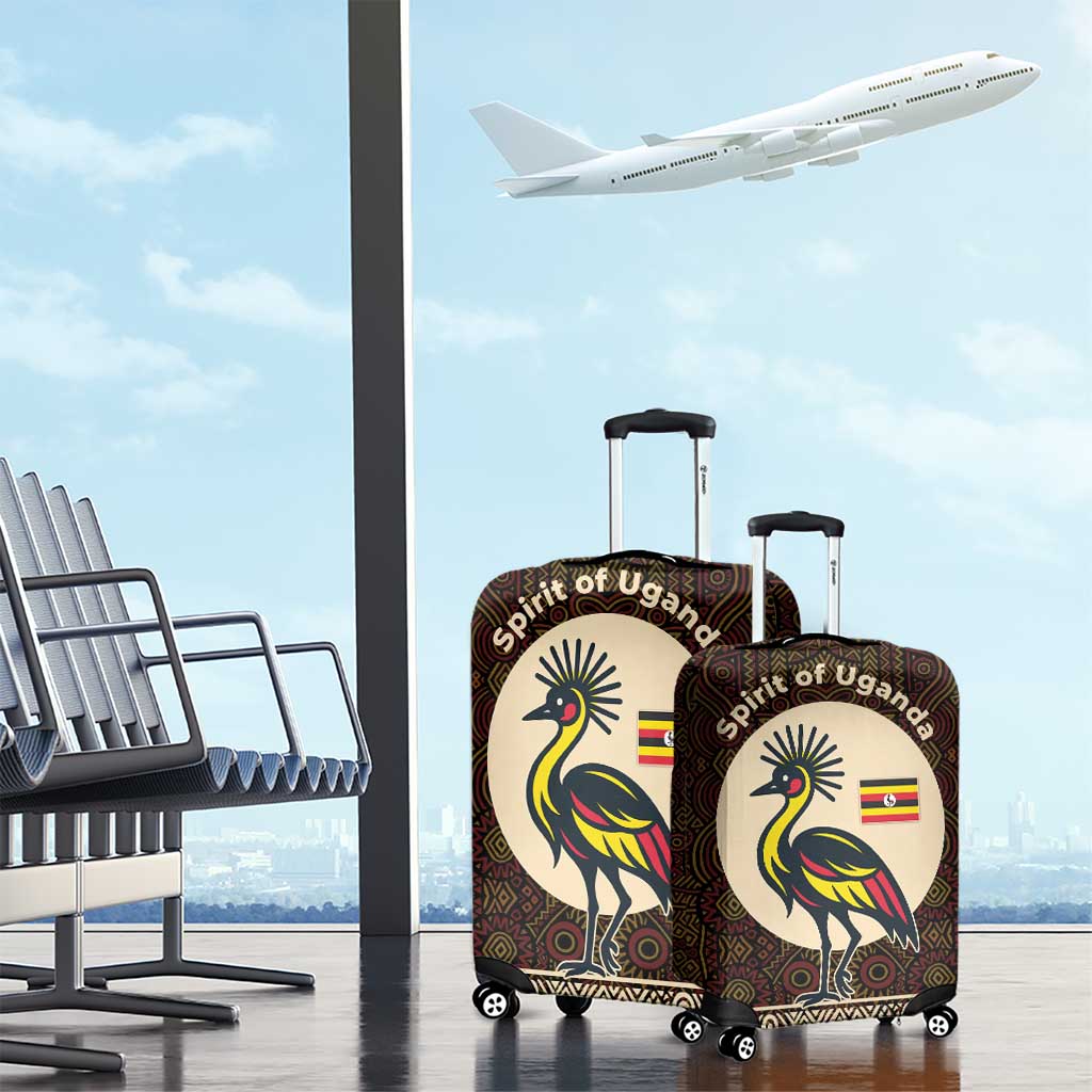 Uganda Luggage Cover with Grey Crowned Crane and Tribal Pattern Spirit of Uganda Theme