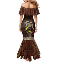 Uganda Mermaid Dress with Grey Crowned Crane and Tribal Pattern Spirit of Uganda Theme