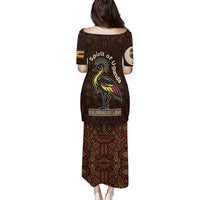 Uganda Puletasi with Grey Crowned Crane and Tribal Pattern Spirit of Uganda Theme