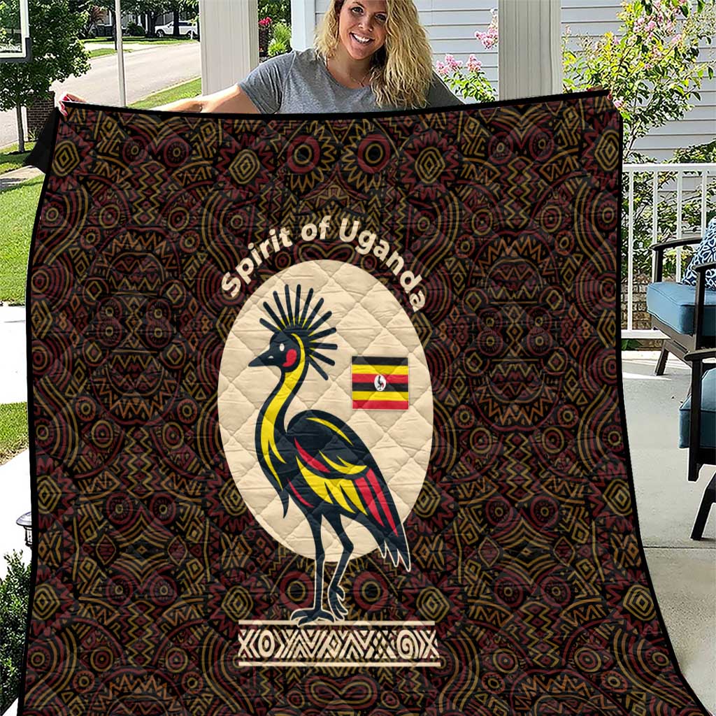 Uganda Quilt with Grey Crowned Crane and Tribal Pattern Spirit of Uganda Theme