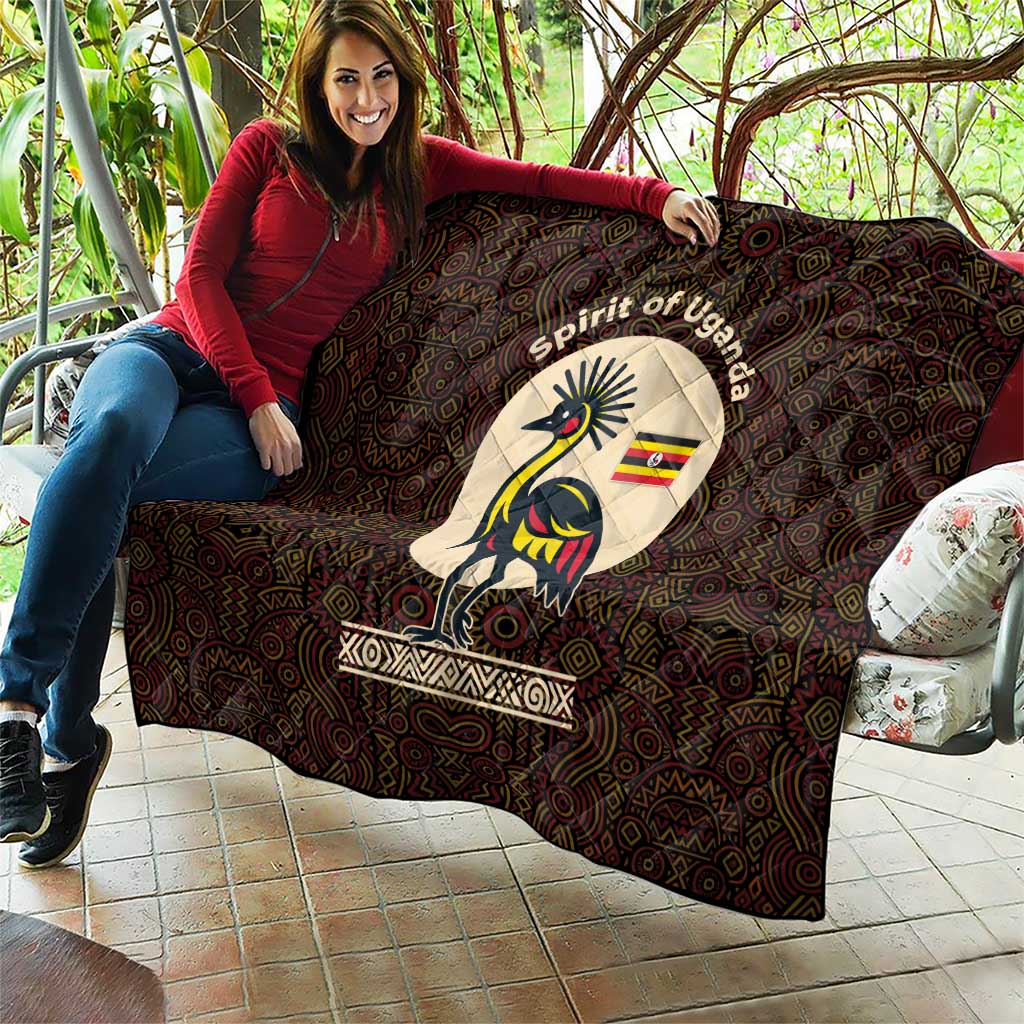 Uganda Quilt with Grey Crowned Crane and Tribal Pattern Spirit of Uganda Theme