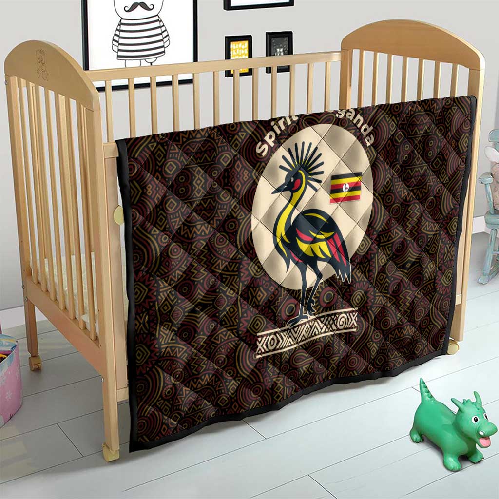 Uganda Quilt with Grey Crowned Crane and Tribal Pattern Spirit of Uganda Theme