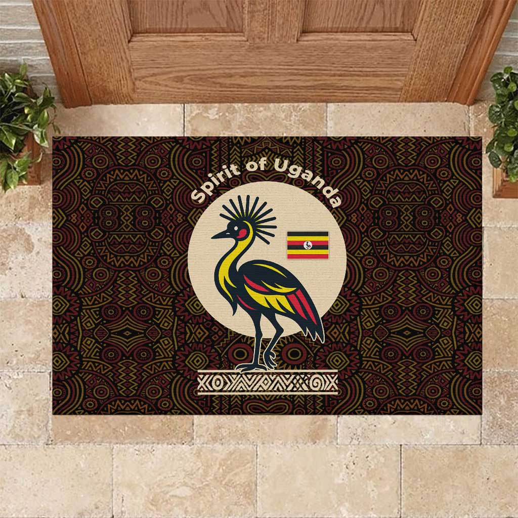 Uganda Rubber Doormat with Grey Crowned Crane and Tribal Pattern Spirit of Uganda Theme