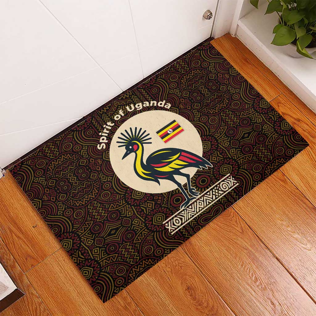 Uganda Rubber Doormat with Grey Crowned Crane and Tribal Pattern Spirit of Uganda Theme