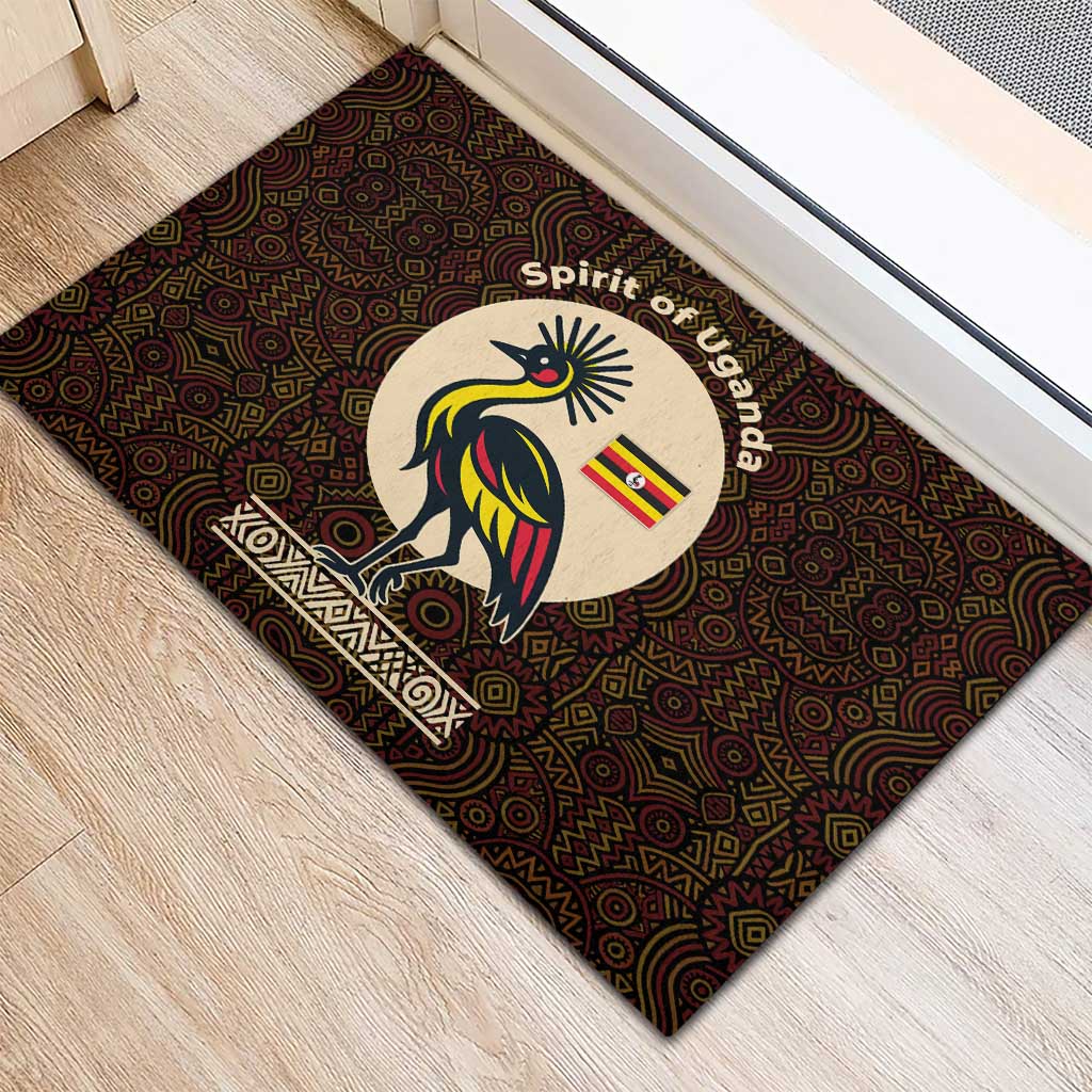 Uganda Rubber Doormat with Grey Crowned Crane and Tribal Pattern Spirit of Uganda Theme