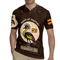 Uganda Rugby Jersey with Grey Crowned Crane and Tribal Pattern Spirit of Uganda Theme