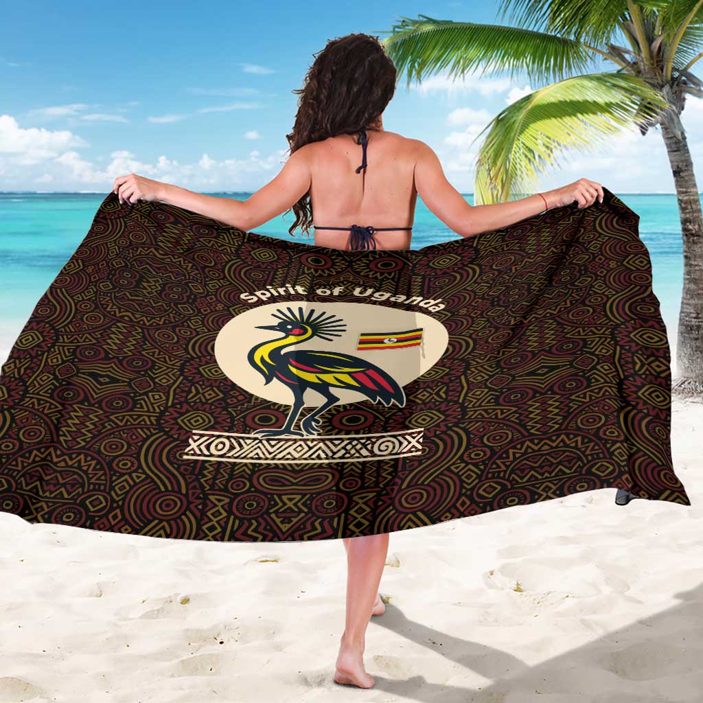 Uganda Sarong with Grey Crowned Crane and Tribal Pattern Spirit of Uganda Theme