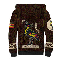 Uganda Sherpa Hoodie with Grey Crowned Crane and Tribal Pattern Spirit of Uganda Theme