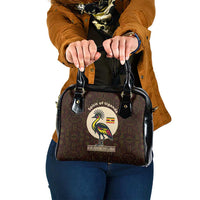 Uganda Shoulder Handbag with Grey Crowned Crane and Tribal Pattern Spirit of Uganda Theme