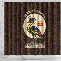 Uganda Shower Curtain with Grey Crowned Crane and Tribal Pattern Spirit of Uganda Theme