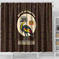 Uganda Shower Curtain with Grey Crowned Crane and Tribal Pattern Spirit of Uganda Theme