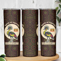 Uganda Skinny Tumbler with Grey Crowned Crane and Tribal Pattern Spirit of Uganda Theme