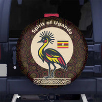 Uganda Spare Tire Cover with Grey Crowned Crane and Tribal Pattern Spirit of Uganda Theme