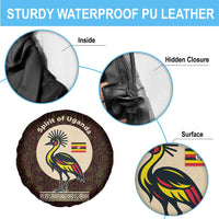 Uganda Spare Tire Cover with Grey Crowned Crane and Tribal Pattern Spirit of Uganda Theme
