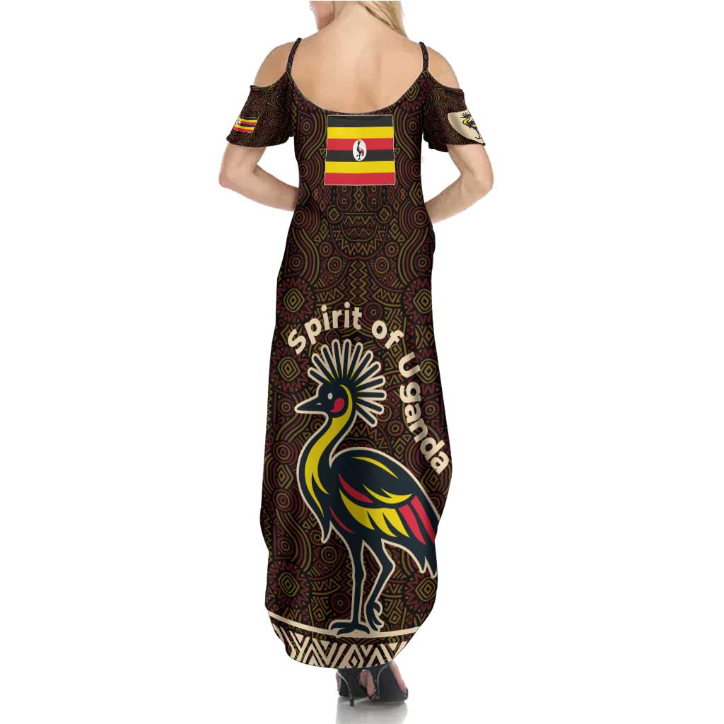 Uganda Summer Maxi Dress with Grey Crowned Crane and Tribal Pattern Spirit of Uganda Theme