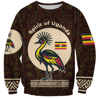 Uganda Sweatshirt with Grey Crowned Crane and Tribal Pattern Spirit of Uganda Theme