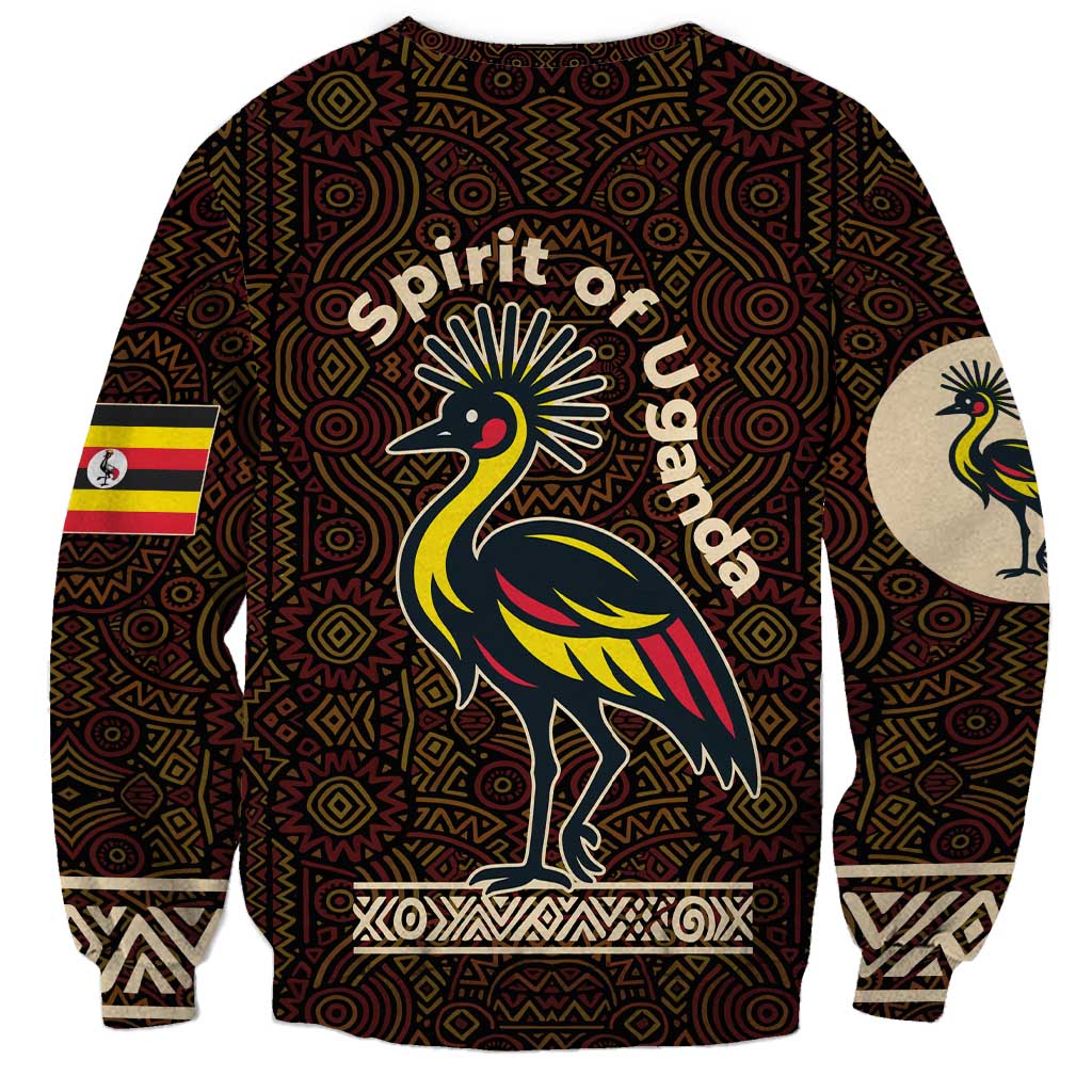 Uganda Sweatshirt with Grey Crowned Crane and Tribal Pattern Spirit of Uganda Theme