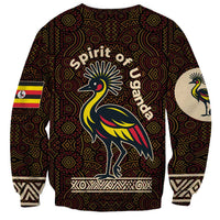 Uganda Sweatshirt with Grey Crowned Crane and Tribal Pattern Spirit of Uganda Theme