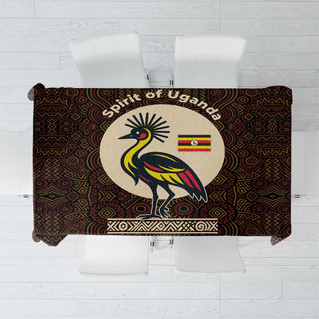 Uganda Tablecloth with Grey Crowned Crane and Tribal Pattern Spirit of Uganda Theme