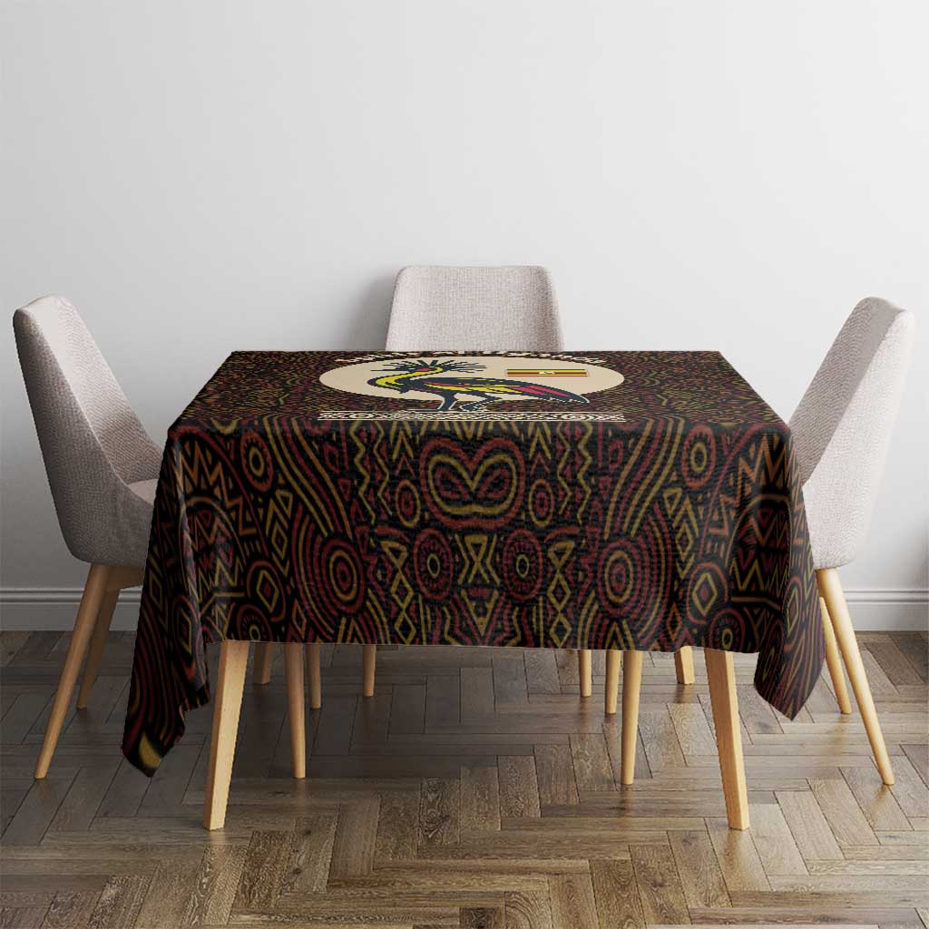 Uganda Tablecloth with Grey Crowned Crane and Tribal Pattern Spirit of Uganda Theme