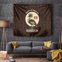 Uganda Tapestry with Grey Crowned Crane and Tribal Pattern Spirit of Uganda Theme