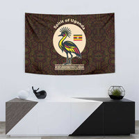 Uganda Tapestry with Grey Crowned Crane and Tribal Pattern Spirit of Uganda Theme
