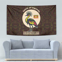 Uganda Tapestry with Grey Crowned Crane and Tribal Pattern Spirit of Uganda Theme