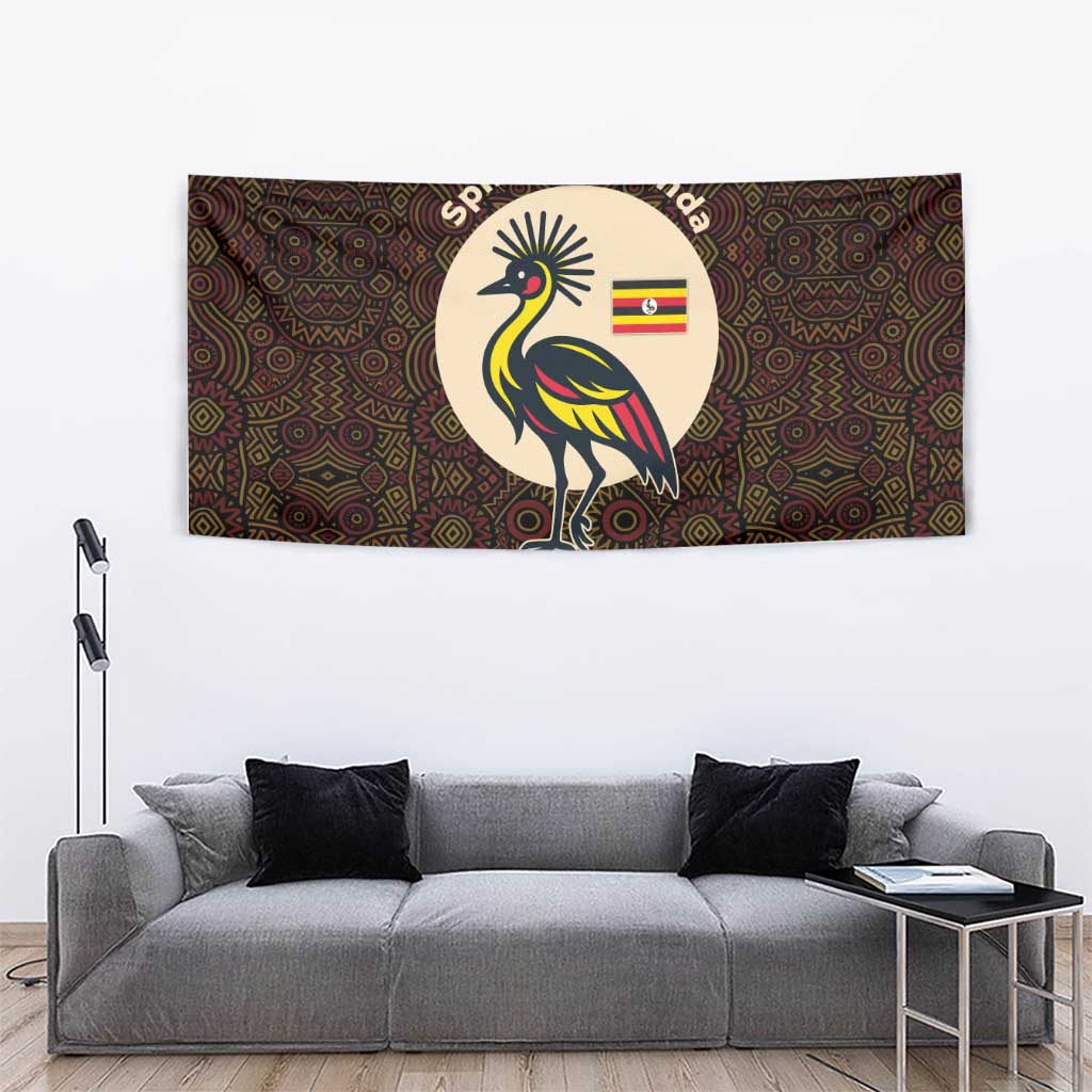 Uganda Tapestry with Grey Crowned Crane and Tribal Pattern Spirit of Uganda Theme