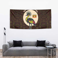 Uganda Tapestry with Grey Crowned Crane and Tribal Pattern Spirit of Uganda Theme