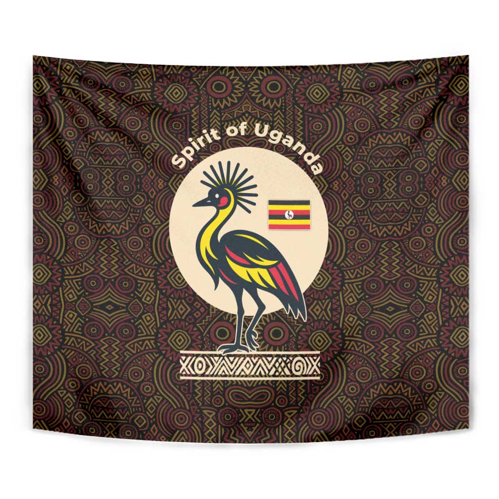Uganda Tapestry with Grey Crowned Crane and Tribal Pattern Spirit of Uganda Theme