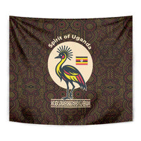 Uganda Tapestry with Grey Crowned Crane and Tribal Pattern Spirit of Uganda Theme