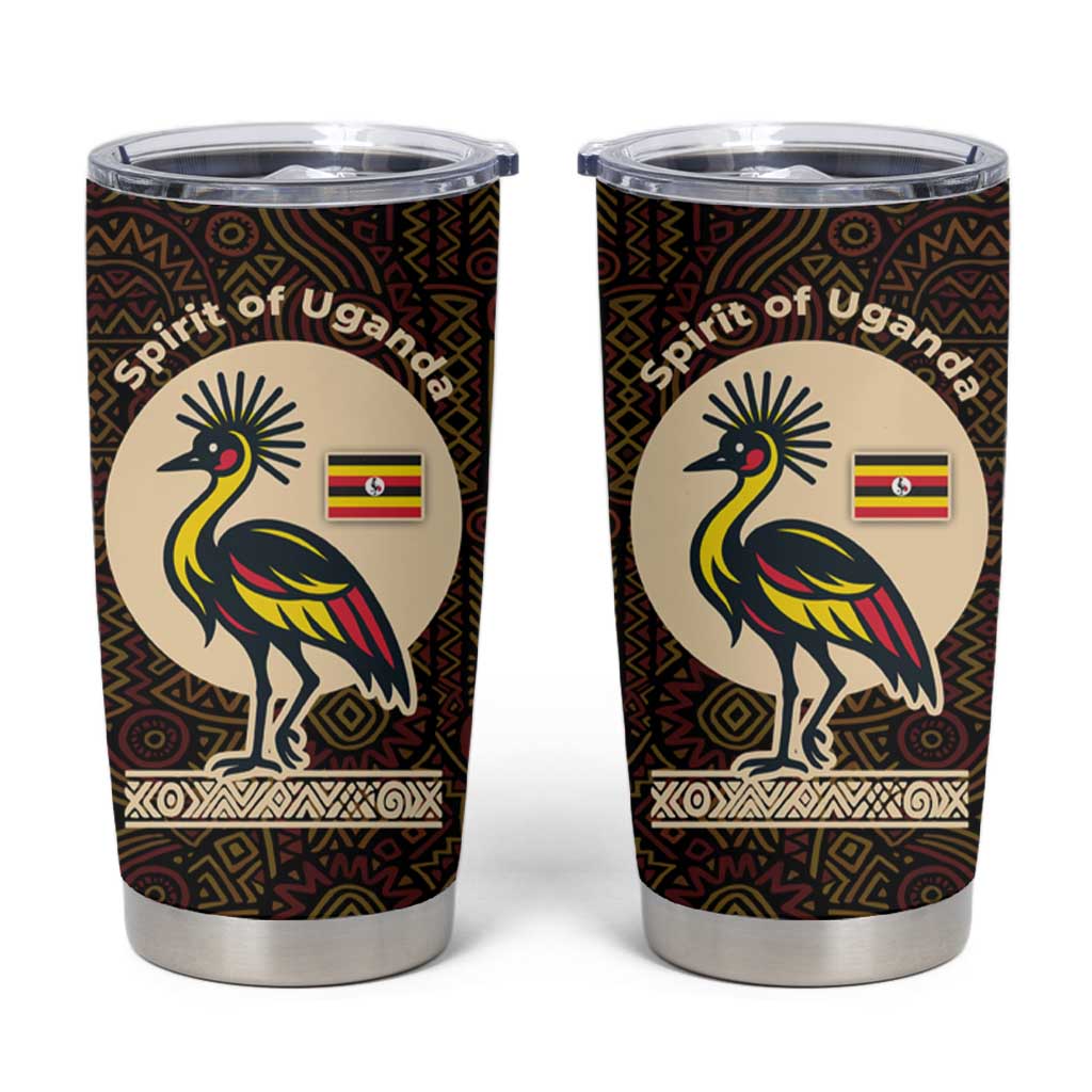 Uganda Tumbler Cup with Grey Crowned Crane and Tribal Pattern Spirit of Uganda Theme