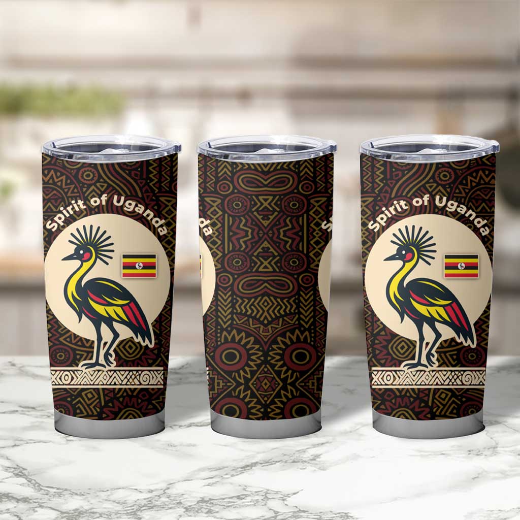 Uganda Tumbler Cup with Grey Crowned Crane and Tribal Pattern Spirit of Uganda Theme