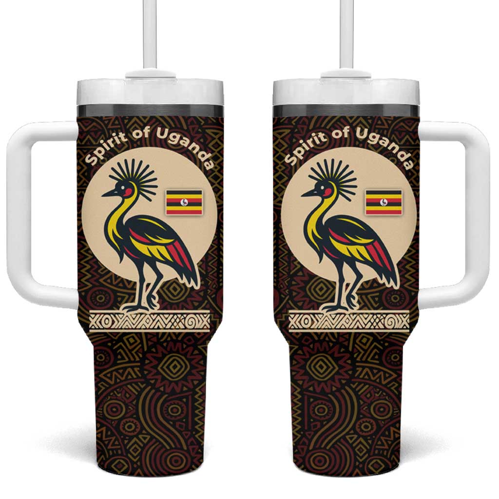 Uganda Tumbler With Handle with Grey Crowned Crane and Tribal Pattern Spirit of Uganda Theme