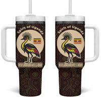 Uganda Tumbler With Handle with Grey Crowned Crane and Tribal Pattern Spirit of Uganda Theme