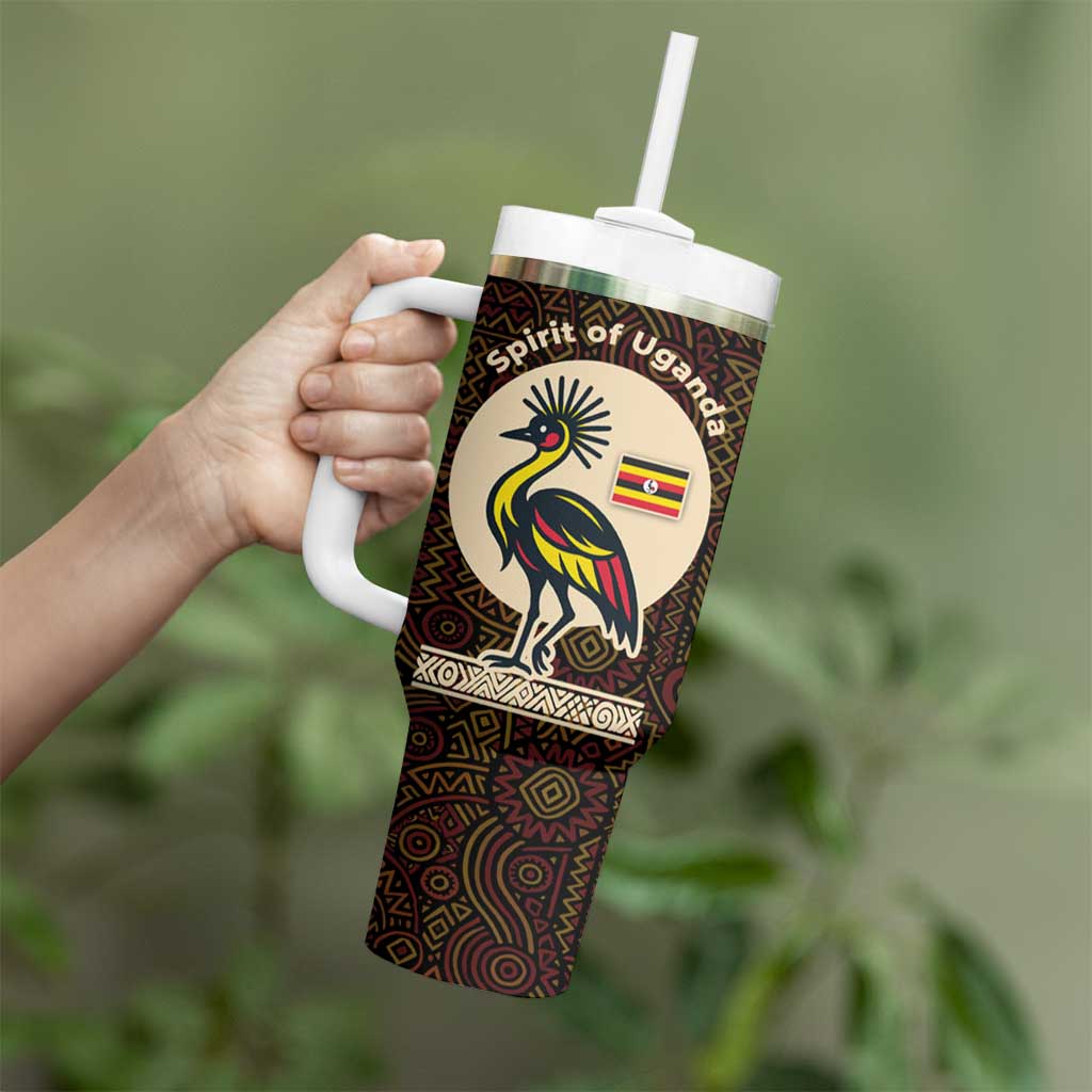 Uganda Tumbler With Handle with Grey Crowned Crane and Tribal Pattern Spirit of Uganda Theme