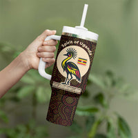 Uganda Tumbler With Handle with Grey Crowned Crane and Tribal Pattern Spirit of Uganda Theme