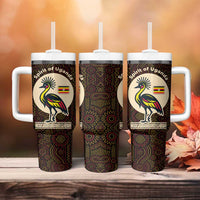 Uganda Tumbler With Handle with Grey Crowned Crane and Tribal Pattern Spirit of Uganda Theme