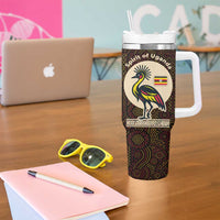 Uganda Tumbler With Handle with Grey Crowned Crane and Tribal Pattern Spirit of Uganda Theme