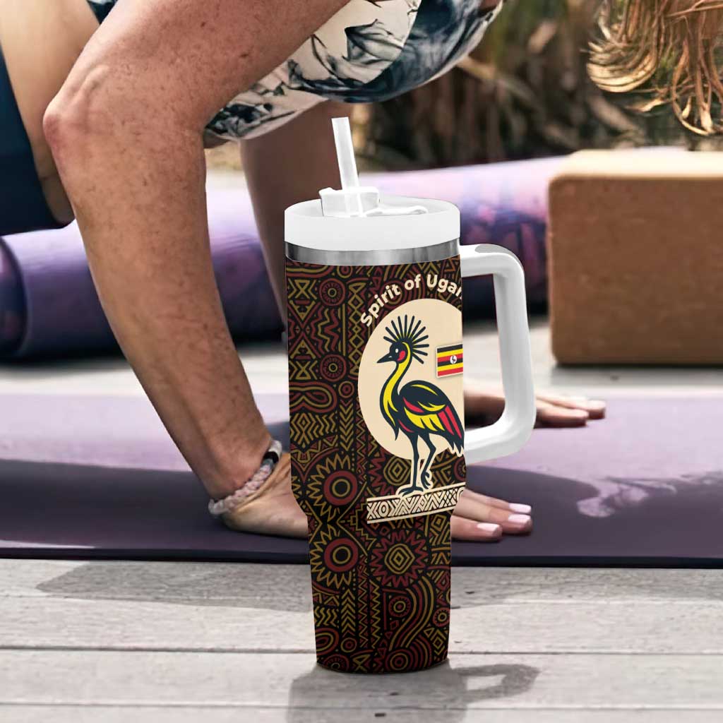 Uganda Tumbler With Handle with Grey Crowned Crane and Tribal Pattern Spirit of Uganda Theme