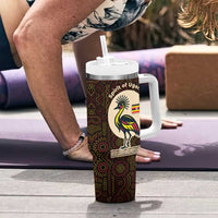Uganda Tumbler With Handle with Grey Crowned Crane and Tribal Pattern Spirit of Uganda Theme