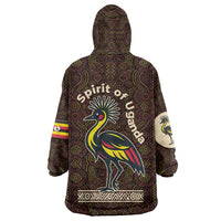 Uganda Wearable Blanket Hoodie with Grey Crowned Crane and Tribal Pattern Spirit of Uganda Theme