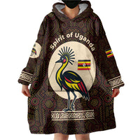 Uganda Wearable Blanket Hoodie with Grey Crowned Crane and Tribal Pattern Spirit of Uganda Theme